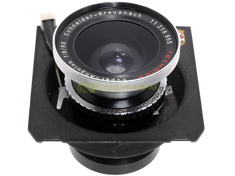 Schneider Super Angulon 90mm f8 otturatore Syncro Compur piastra Linhof Technika