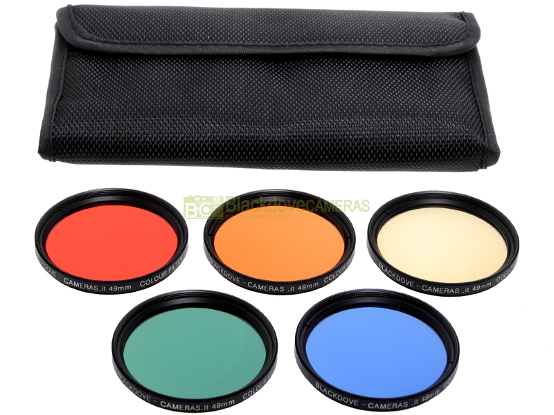 49mm kit 5 filtri colorati Blackdove-cameras. Rosso Arancione Giallo Verde Blu.