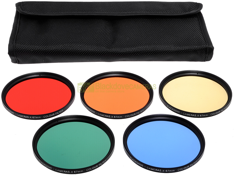 67mm kit 5 filtri colorati Blackdove-cameras. Rosso Arancione Giallo Verde Blu.