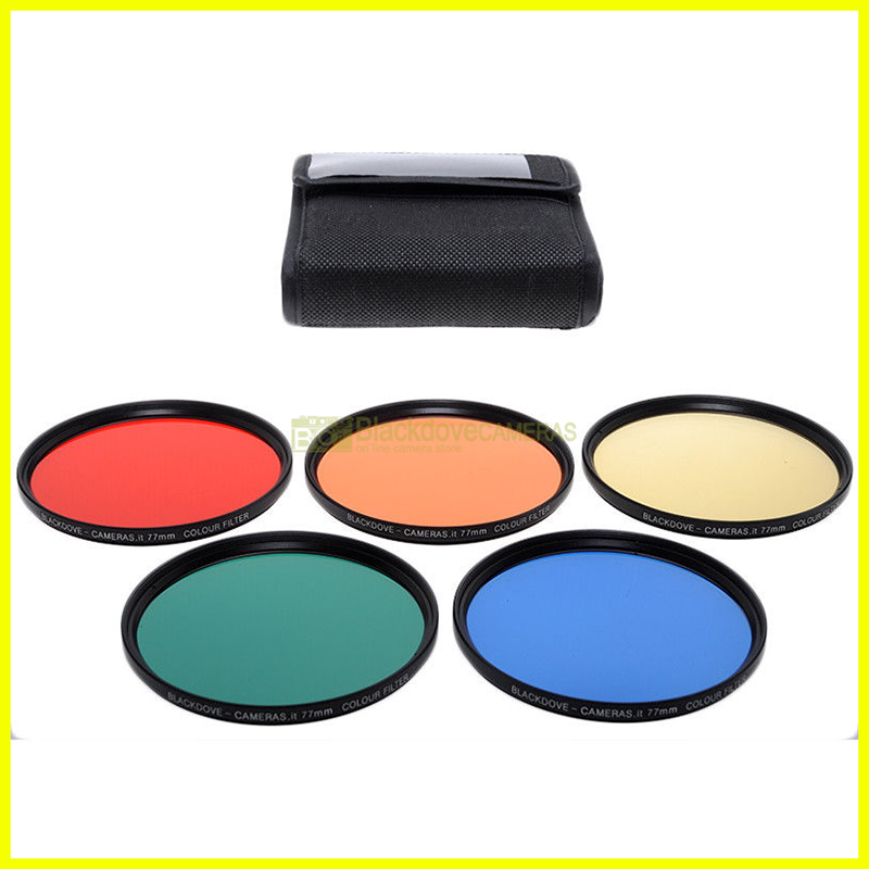 77mm kit 5 filtri colorati Blackdove-cameras. Rosso Arancione Giallo Verde Blu.