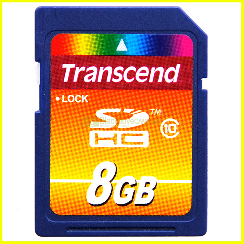 Scheda di memoria Secur Digital SDHC Transcend 8Gb. Memory Card. SD HC.