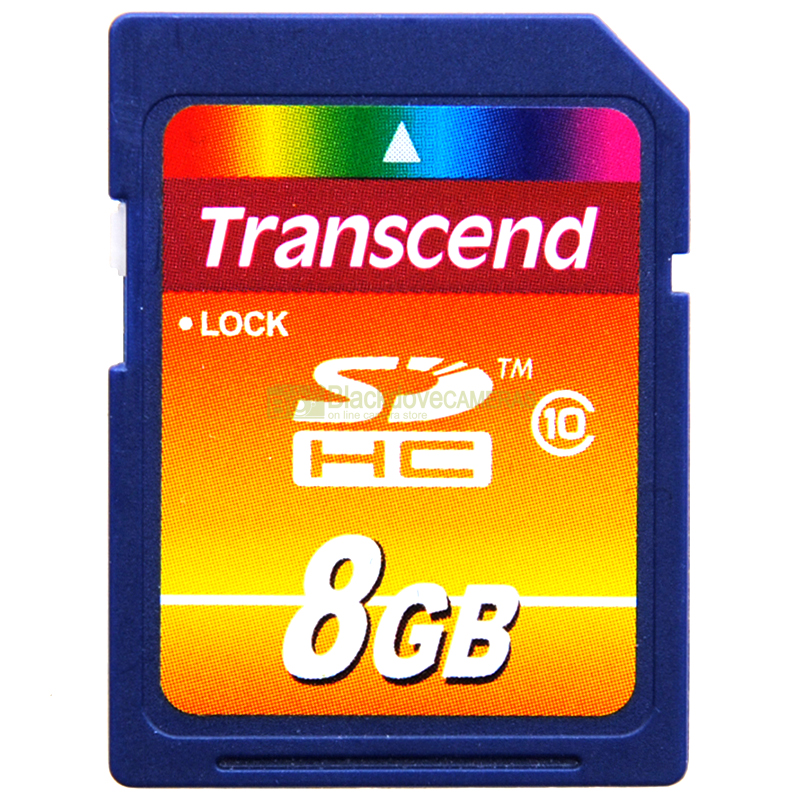 Scheda di memoria Secur Digital SDHC Transcend 8Gb. Memory Card. SD HC.