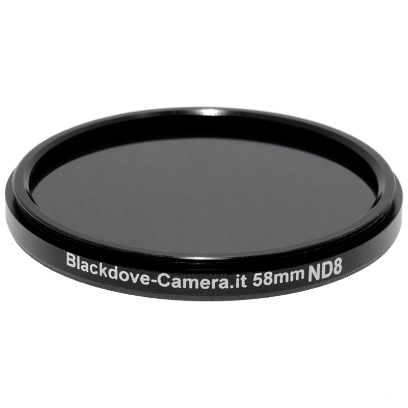 58mm. filtro Neutral density ND8 (+3 stops) Blackdove-cameras per obiettivi M58