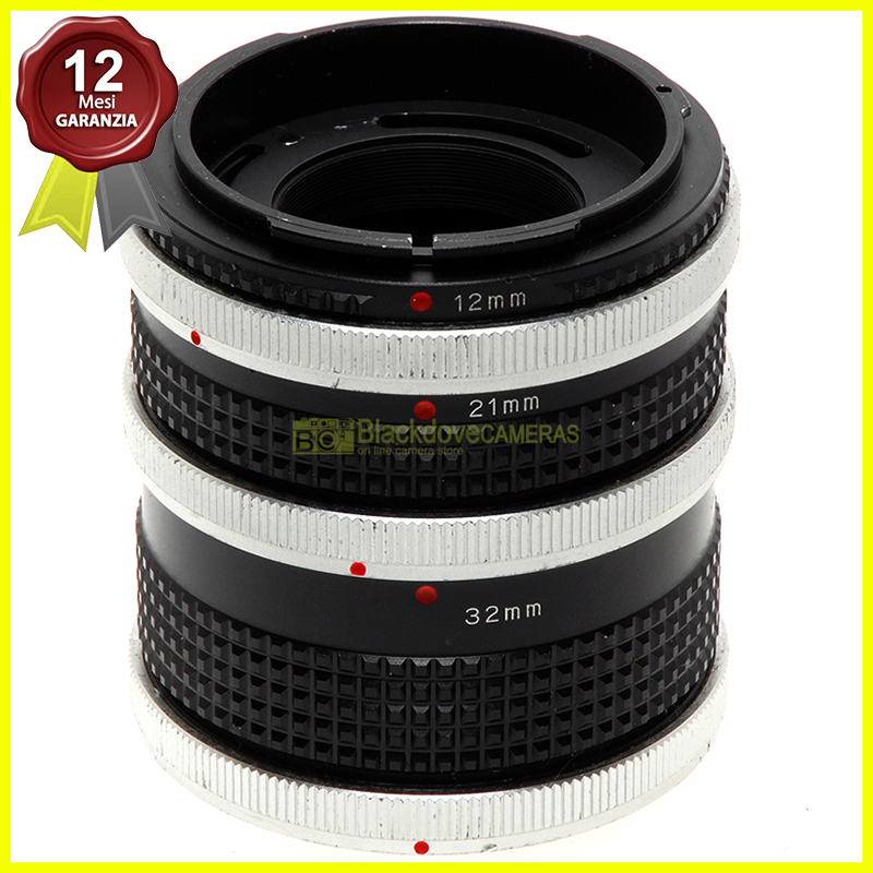 Extension tube Kit 3 anelli macro 12 21 32mm per fotocamere Canon FD e FL. Tubi