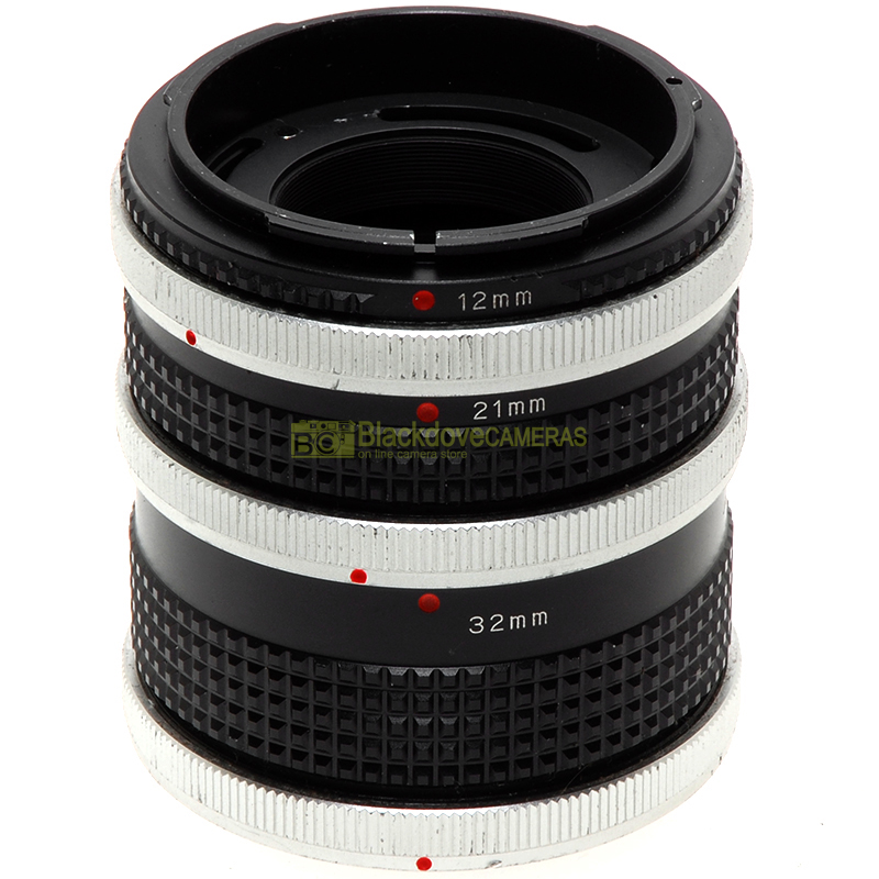 Extension tube Kit 3 anelli macro 12 21 32mm per fotocamere Canon FD e FL. Tubi