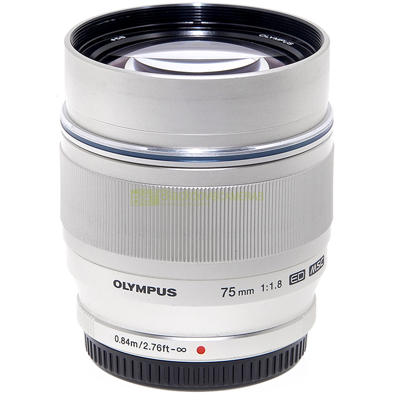 Obiettivo Olympus M Zuiko Digital 75mm f1,8 ED per micro 4/3 MFT + paraluce JJC
