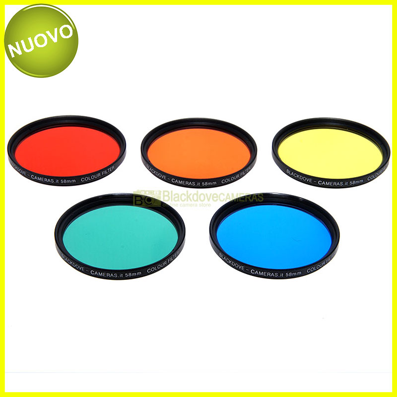58mm kit 5 filtri colorati Blackdove-cameras. Rosso Arancione Giallo Verde Blu.