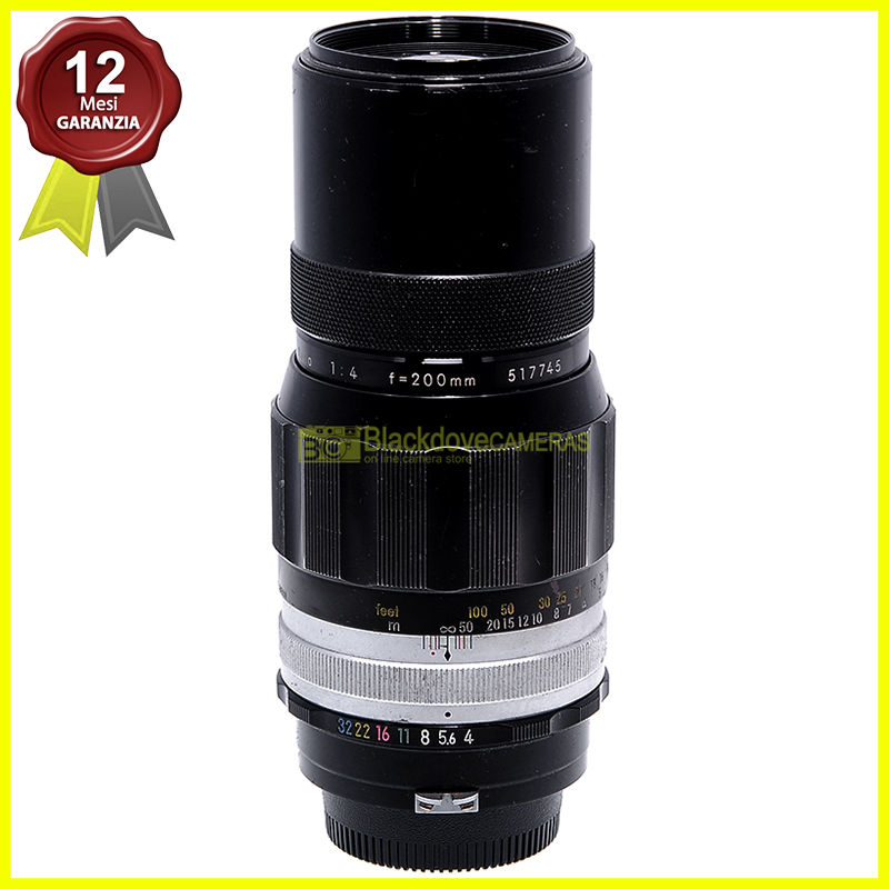 Nikon Nippon Kogaku Nikkor Japan Q Auto 200mm. f4 Tele obiettivo F, pre AI