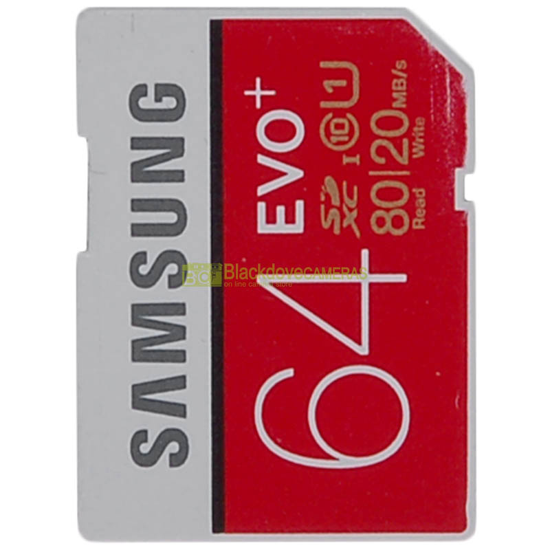 Scheda Secur Digital Samsung EVO + 64Gb SDXC 80MB/s lettura. 64 Gb Class 10 SD