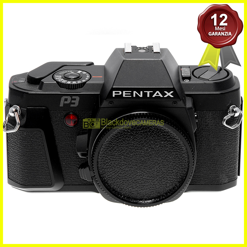 “Pentax P3 Automatic fotocamera reflex a pellicola con otturatore elettronico.”