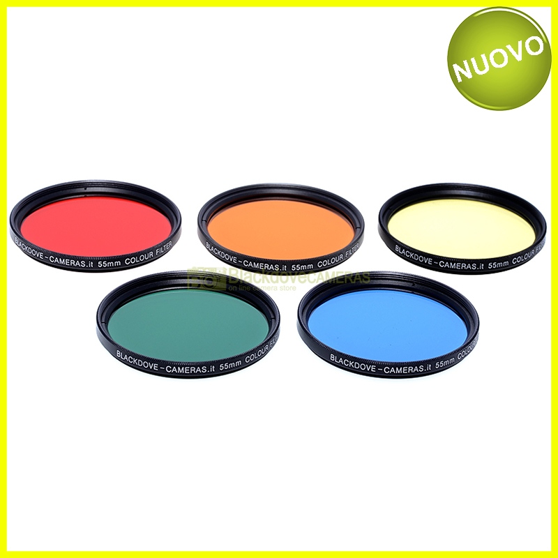 555mm. kit 5 filtri colorati Blackdove-cameras. Rosso Arancione Giallo Verde Blu.