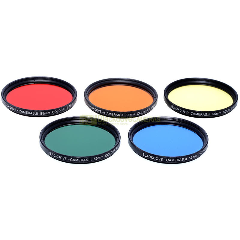 55mm. kit 5 filtri colorati Blackdove-cameras. Rosso Arancione Giallo Verde Blu.