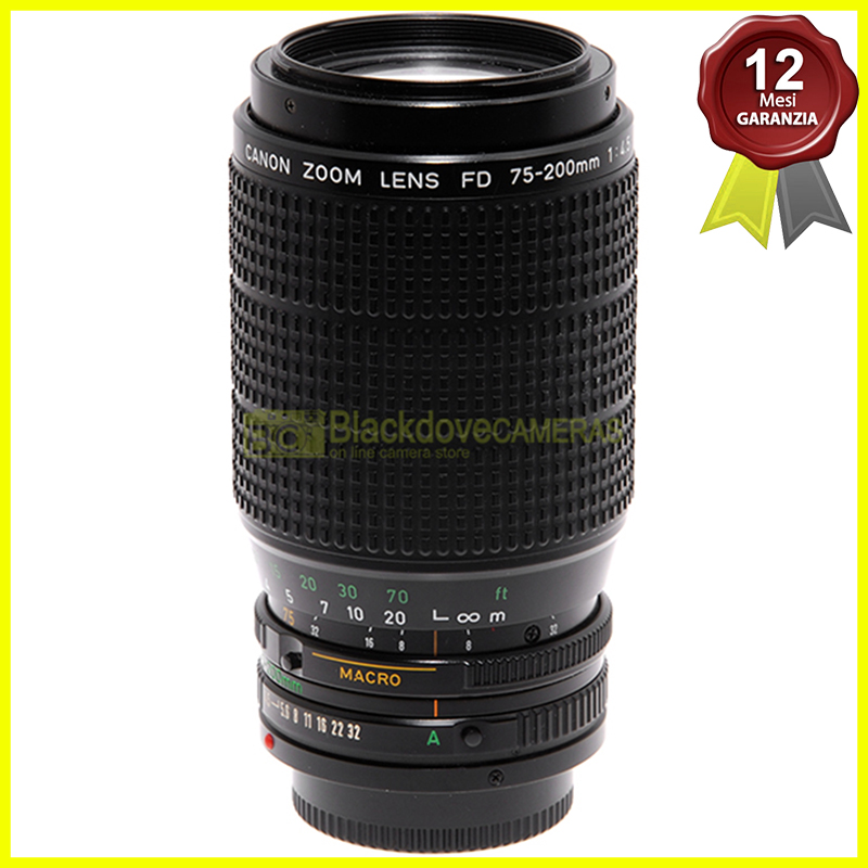 “Canon FD 75/200mm f4.5 Macro obiettivo per fotocamere a pellicola manual focus”