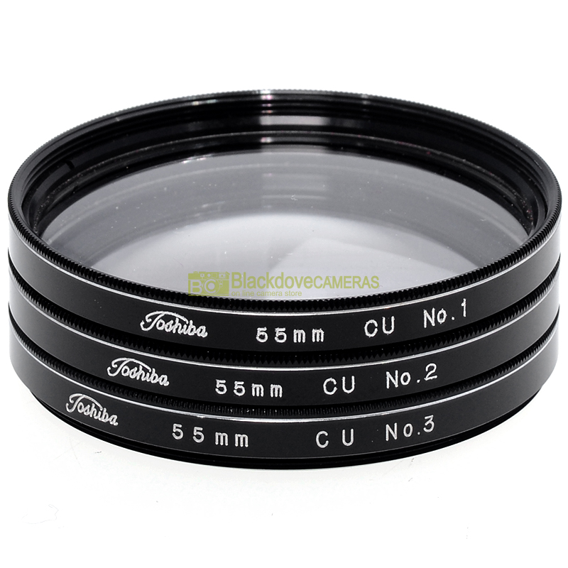 “55mm. Kit aggiuntivi macro Toshiba +1 +2 +3 diottrie. Close-up adapters kit.”