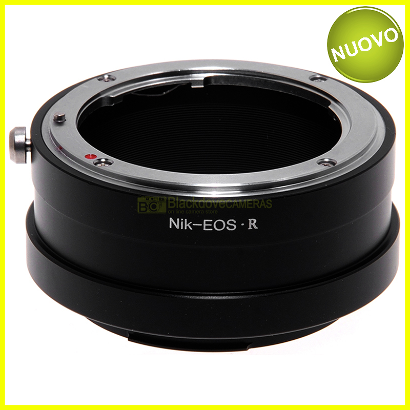 “Adattatore per obiettivi Nikon su fotocamere Canon EOS R. Anello adapter EF-R”