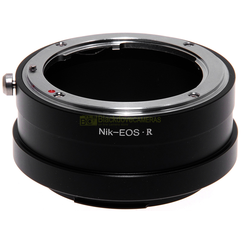 “Adattatore per obiettivi Nikon su fotocamere Canon EOS R. Anello adapter EF-R”