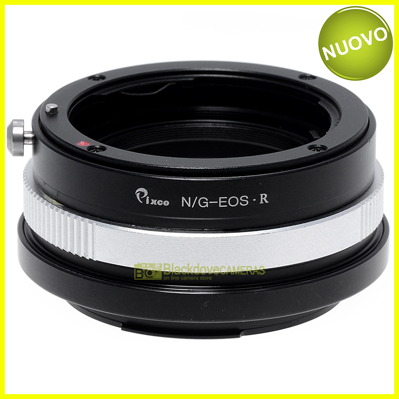 “Adattatore per obiettivi Nikon su fotocamere Canon EOS R. Anello adapter EF-R”