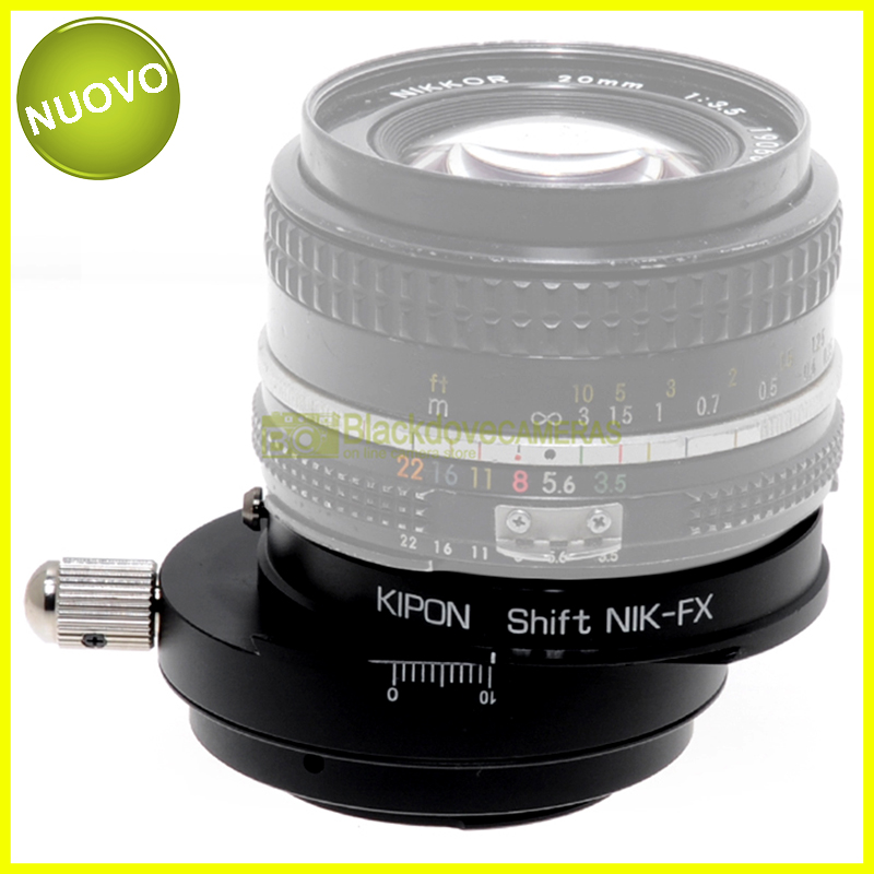 Adattatore SHIFT per obiettivi Nikon su fotocamere digitali Fuji X. Decentrabile