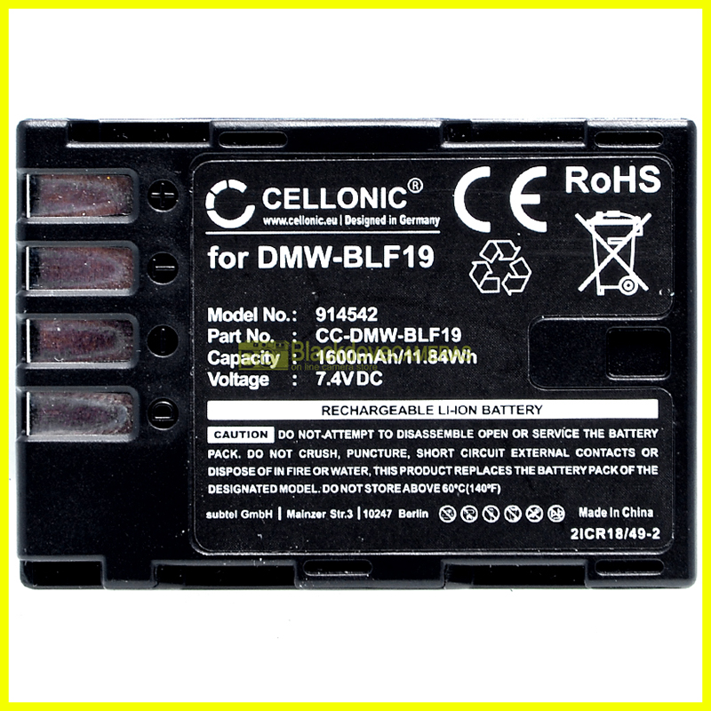 Cellonic batteria tipo DMW-BLF19 per fotocamere LUMIX GH5 GH5s G9 GH4 GH3