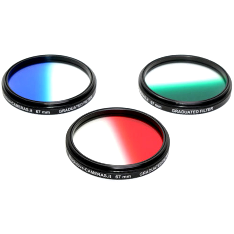 67mm. Kit 3 filtr digradanti rosso blu verde Blackdove. Graduated filtes M67