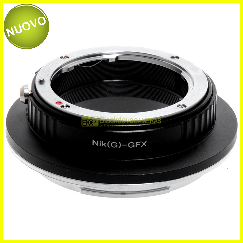 Anello adapter per montare ottiche Nikon (G) su fotocamere Fuji GFX. Adattatore