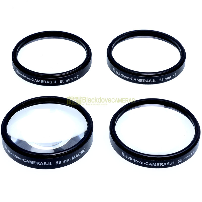 “58mm. kit 4 aggiuntivi +1 +2 +4 +10 diottrie Blackdove-cameras. Close-up set.”