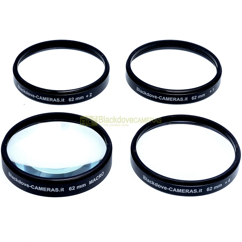 “62mm. kit 4 aggiuntivi +1 +2 +4 +10 diottrie Blackdove-cameras. Close-up set.”