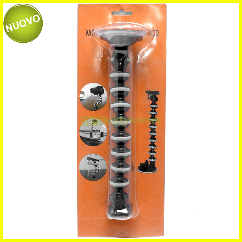 Mini stativo a ventosa, snodabile. Per fotocamere e videocamere leggere.