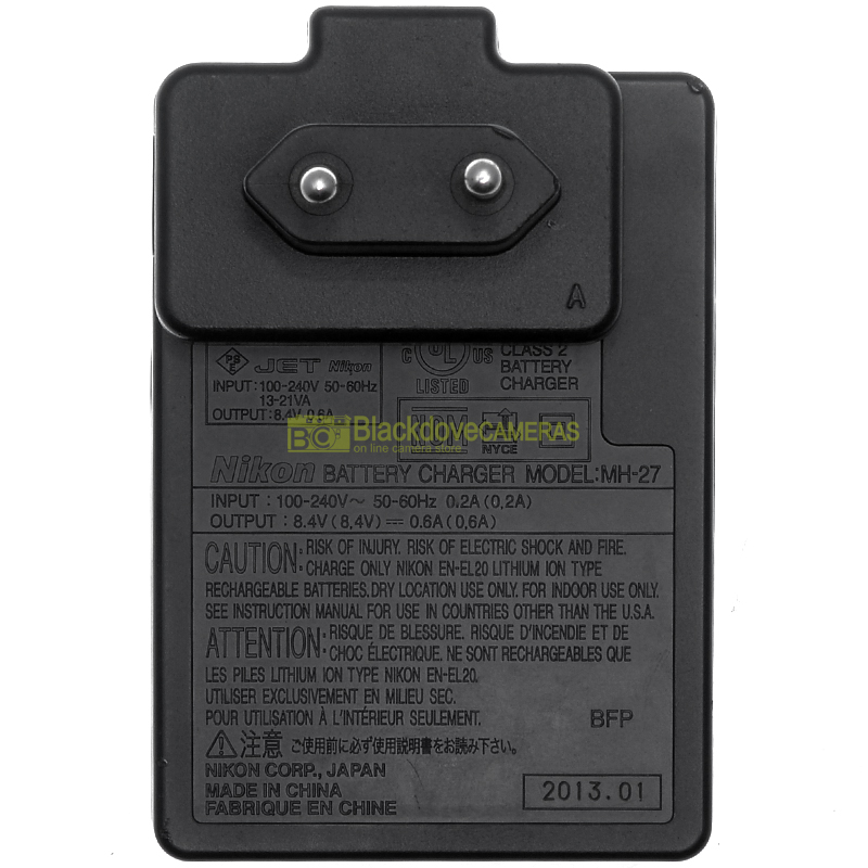 Caricabatterie Nikon MH-27 originale per batterie EN-EL20. MH27 battery charger.