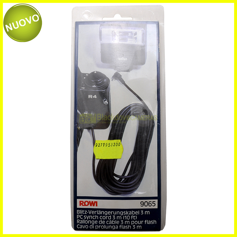 “Prolunga cavo sincro flash maschio/femmina da 3 metri Rowi. Sincro extender 3m.”