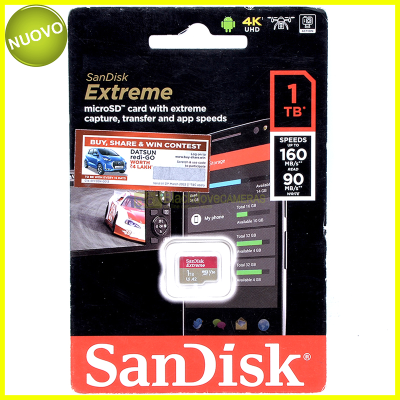 Sandisk Extreme Micro SD card 1Tb 160Mb/s. Scheda di memoria MicroSD 4K UHD.