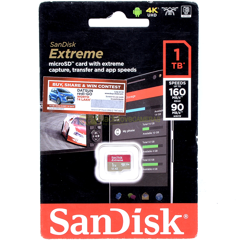 Sandisk Extreme Micro SD card 1Tb 160Mb/s. Scheda di memoria MicroSD 4K UHD.