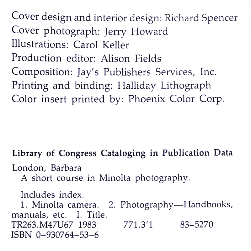 A short course in MINOLTA Photography - Barbara London. English Ed. 1983