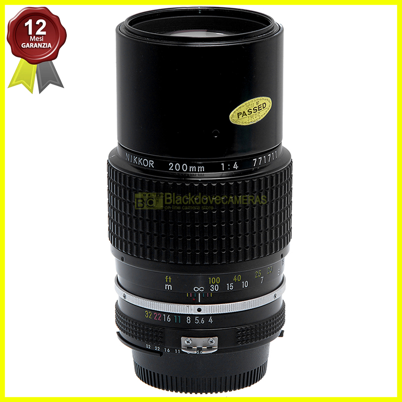 Nikon AI Nikkor 200mm f4 Tele obiettivo per fotocamere reflex a pellicola.