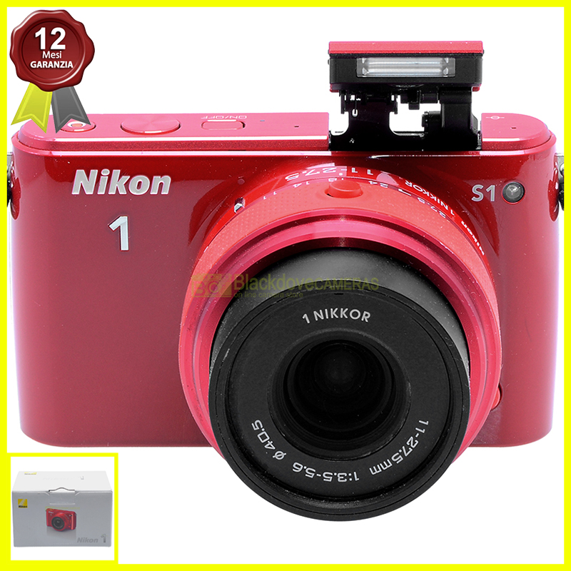 Fotocamera Nikon 1 S1 con zoom 11/27,5mm fotocamera digitale mirrorless. Rosso.