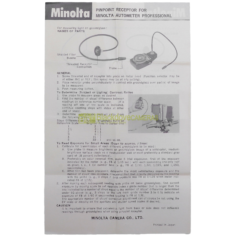Minolta Pinpoint Receptor for Minolta Autometer Professional. Aggiuntivo Spot