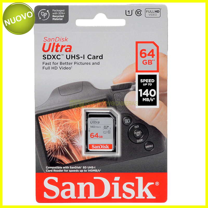 Sandisk Ultra SDXC UHS-1 card 64Gb 140Mb/s. Scheda di memoria SD.