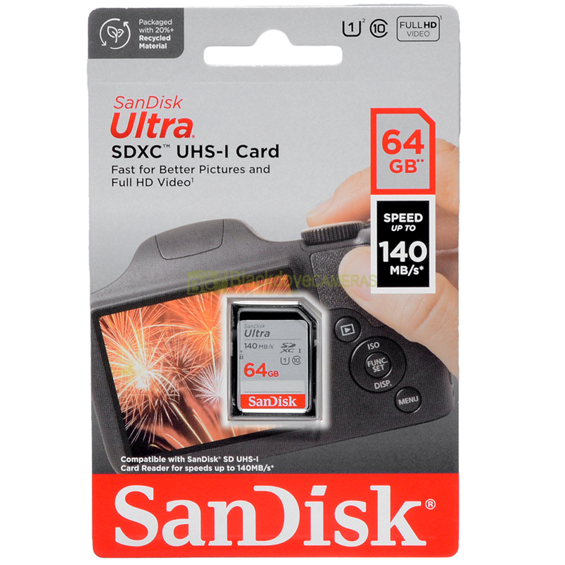 Sandisk Ultra SDXC UHS-1 card 64Gb 140Mb/s. Scheda di memoria SD.