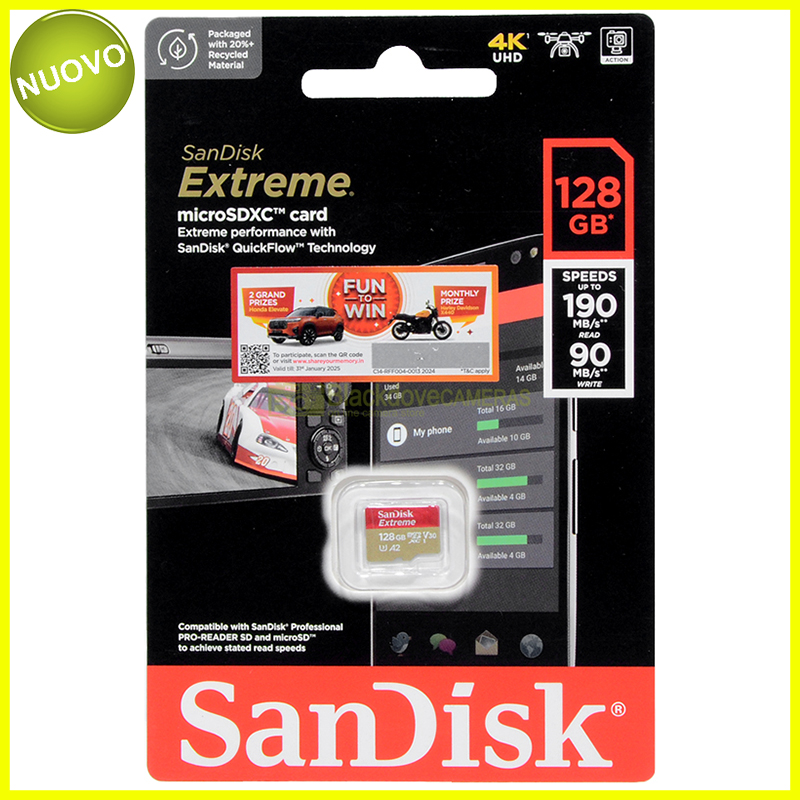 Sandisk Extreme Micro SDXC card 128Gb 190Mb/s A2. Scheda di memoria MicroSD.