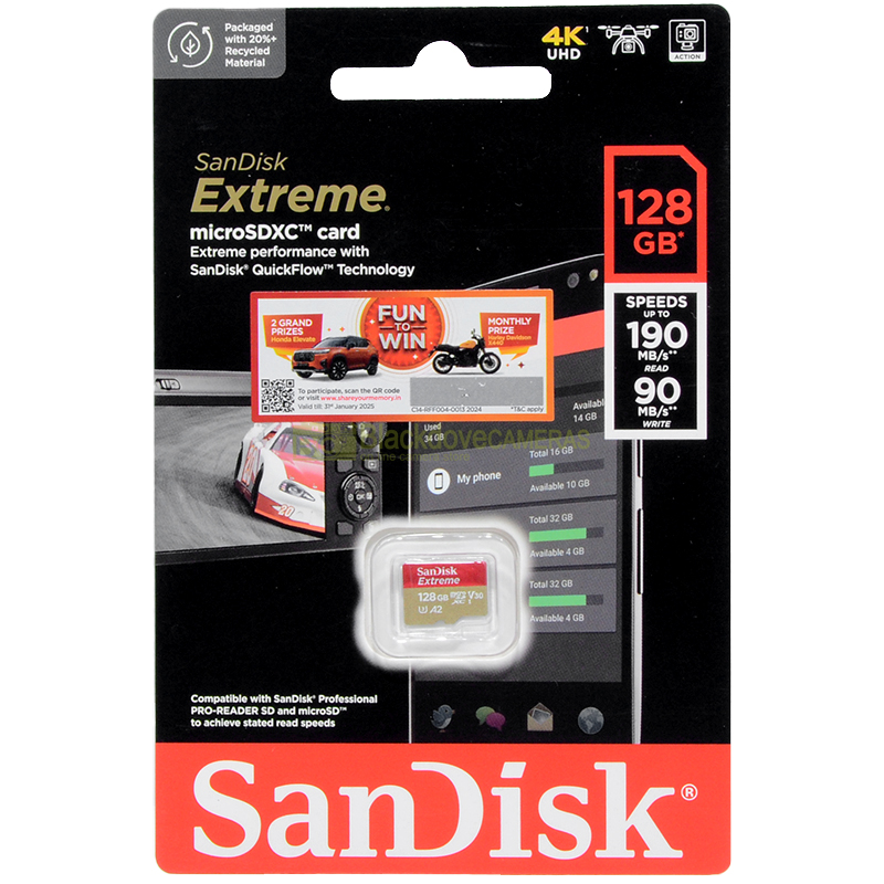 Sandisk Extreme Micro SDXC card 128Gb 190Mb/s A2. Scheda di memoria MicroSD.
