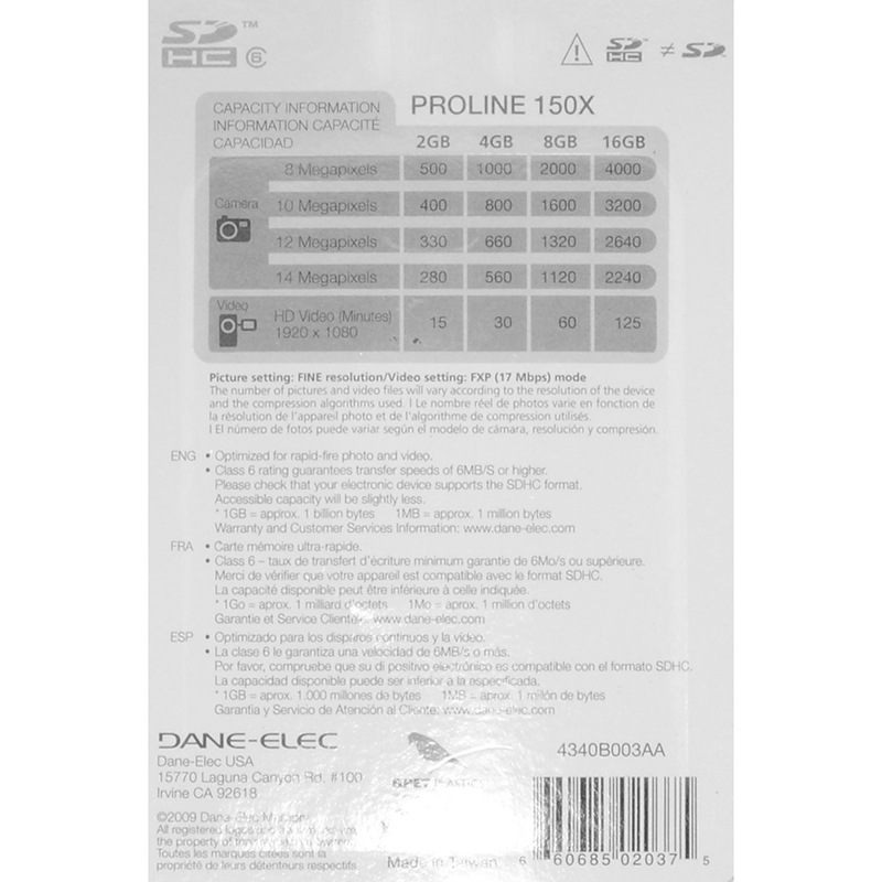 Canon Dane-Elec SDHC Pro card card 4Gb 150x Class 6. Scheda di memoria SD.