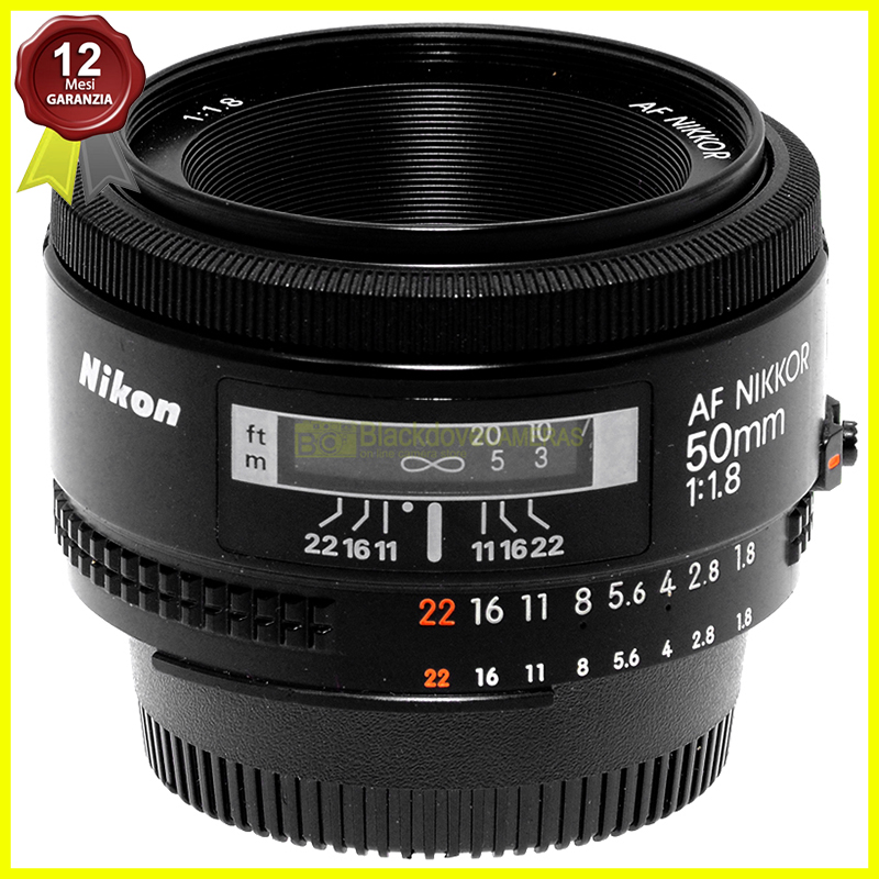 Obiettivo Nikon AF Nikkor 50mm f1,8 full frame per fotocamere. Made in Japan.