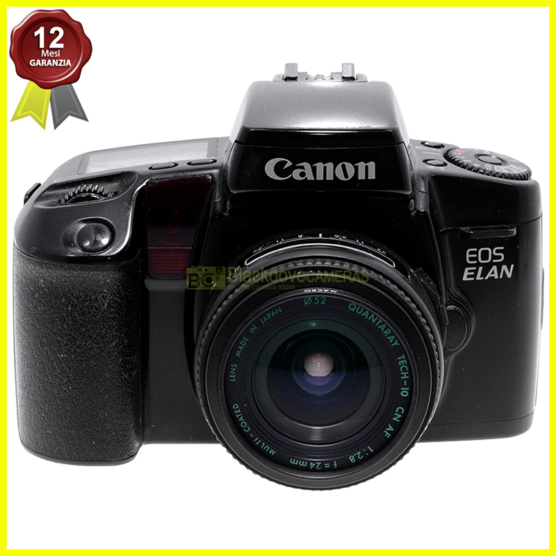 Fotocamera Canon EOS Elan (EOS 100) analogica con Quantaray 24mm. f2,8 M