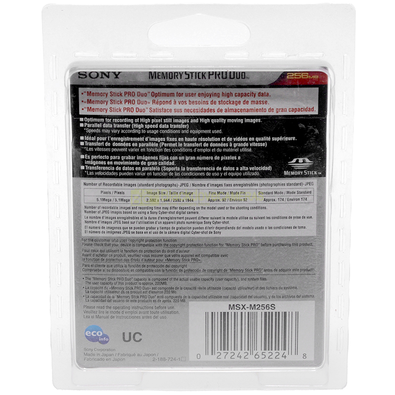Sony MSX-M256S 256MB Memory Stick PRO Duo256Mb con adattatore MSAC-M2