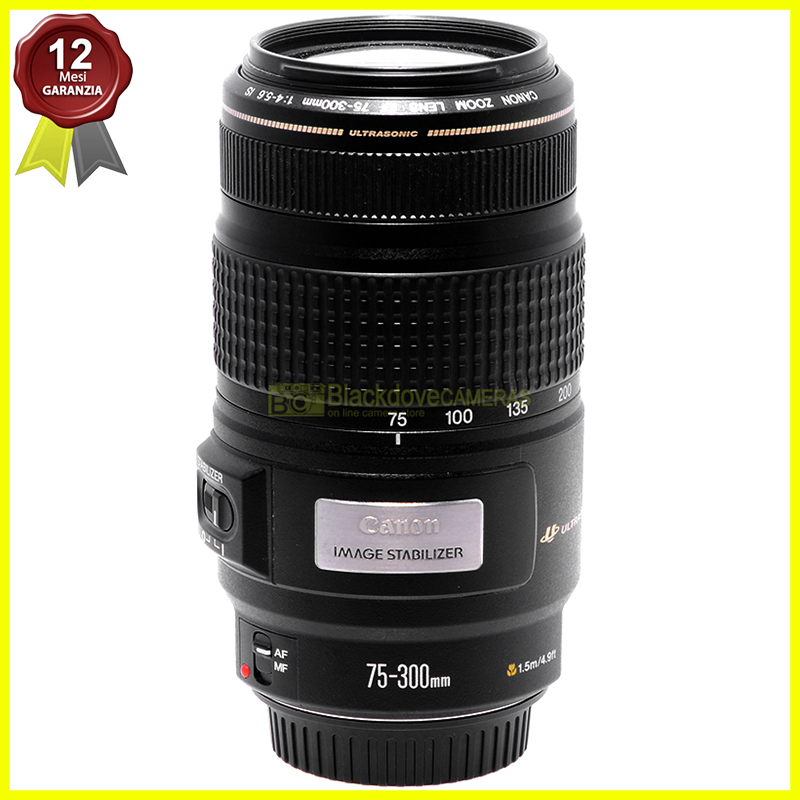 ‪Obiettivo Canon EF 75/300mm f4-5,6 IS USM zoom FX per fotocamere reflex EOS AF