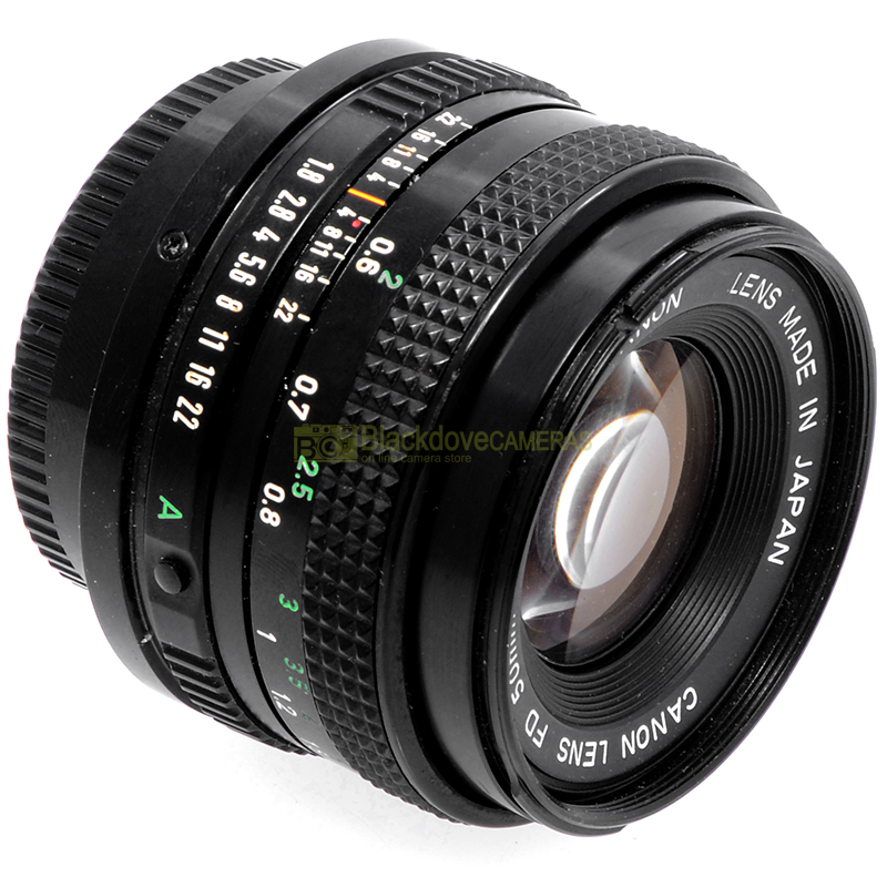 Canon FD 50mm f/1.8 dettaglio ghiere messa a fuoco e diaframma