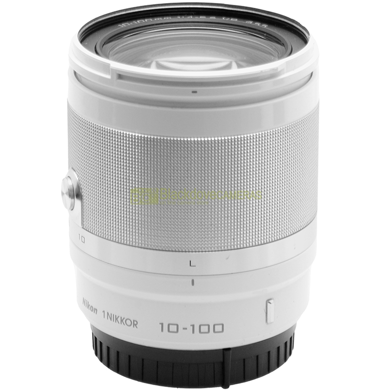 Nikon 1 Nikkor 10-100mm f/4-5.6 VR Zoom Bianco con Filtro UV vista frontale