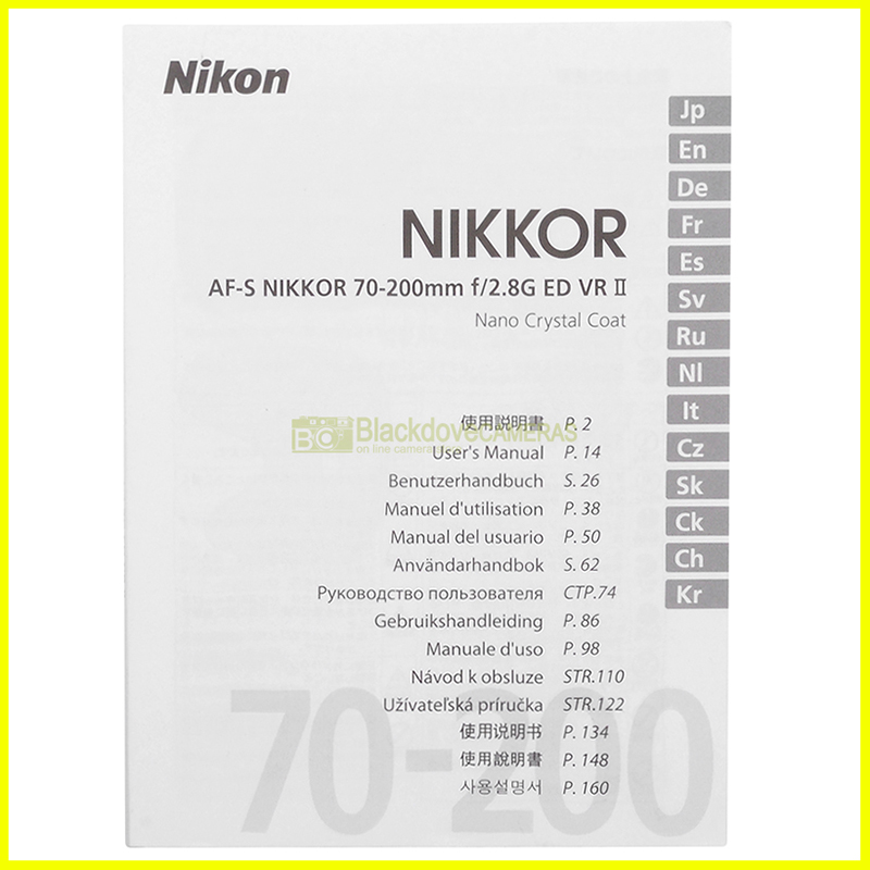 Manuale Nikon AF-S Nikkor 70-200mm f/2.8G ED VR II Italiano