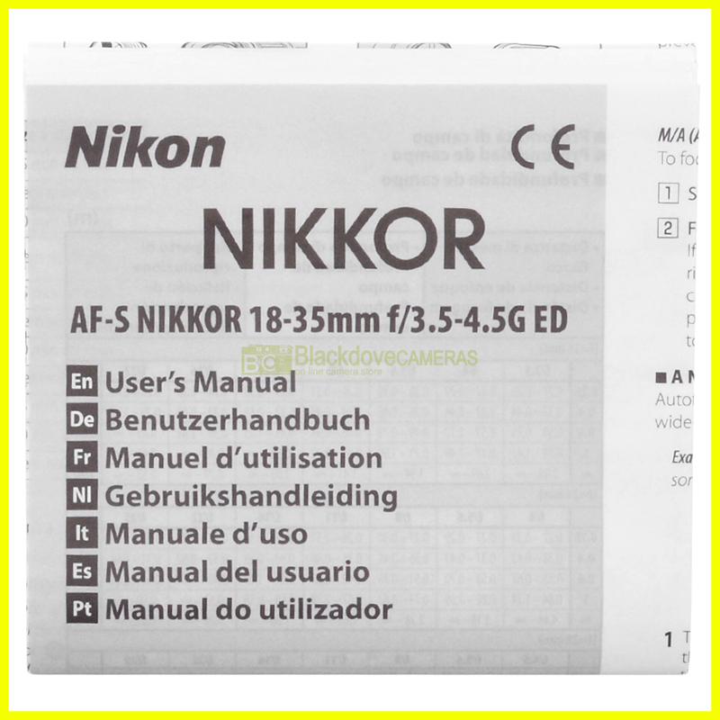 Manuale Nikon AF-S Nikkor 18-35mm f/3.5-4.5G ED Italiano