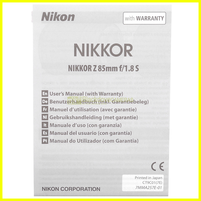 Manuale Nikon Z Nikkor 85mm f/1.8 S Italiano
